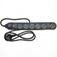 Πολύπριζο 6Θ. Με Αντικεραυνική Προστασία-Διακόπτη & Καλώδιο 1.5m Μαύρο